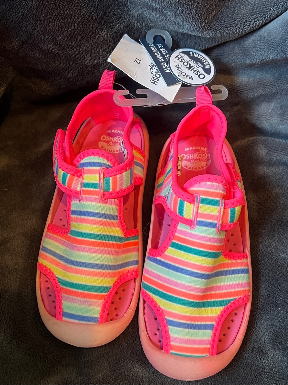 OshKosh B'gosh Neon Pink & Rainbow Stripe Kids Water Shoes
